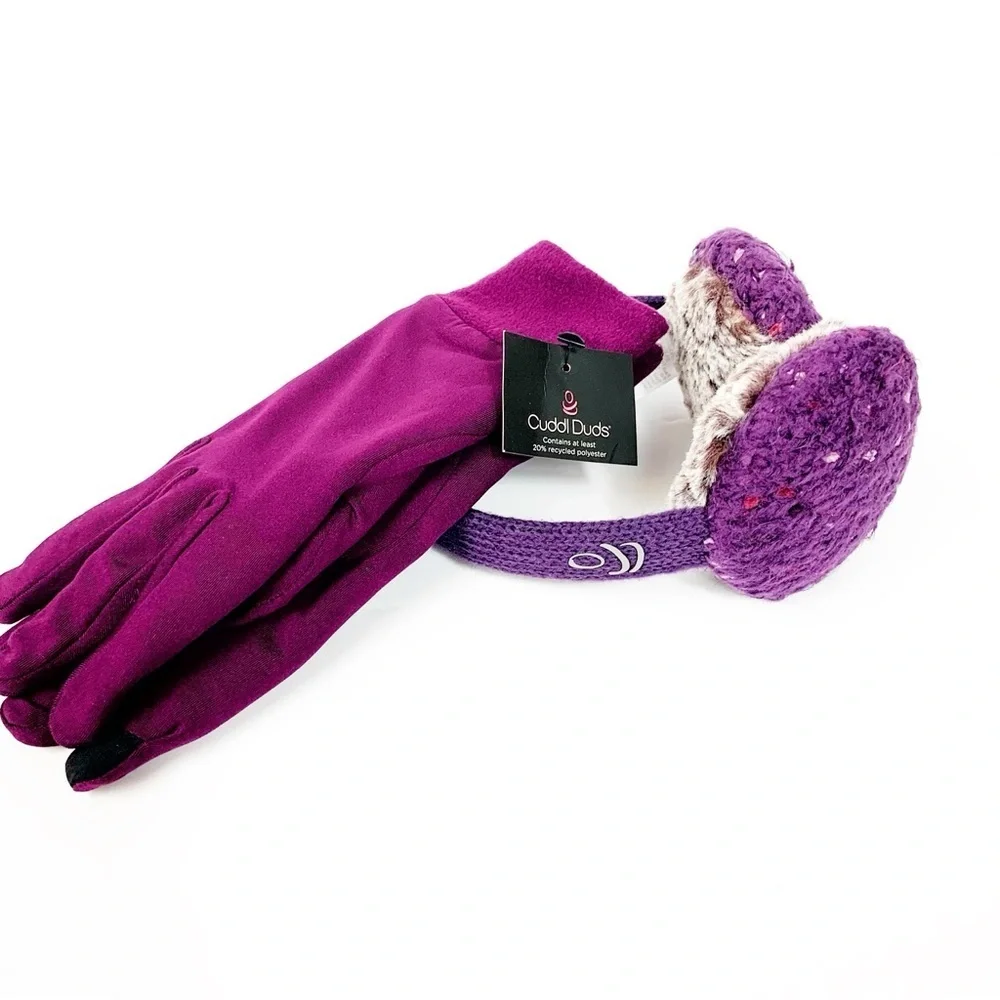 Cuddl Duds Purple Glove & Ear Muff Set • Touchscreen Gloves • Cozy Winter Gift